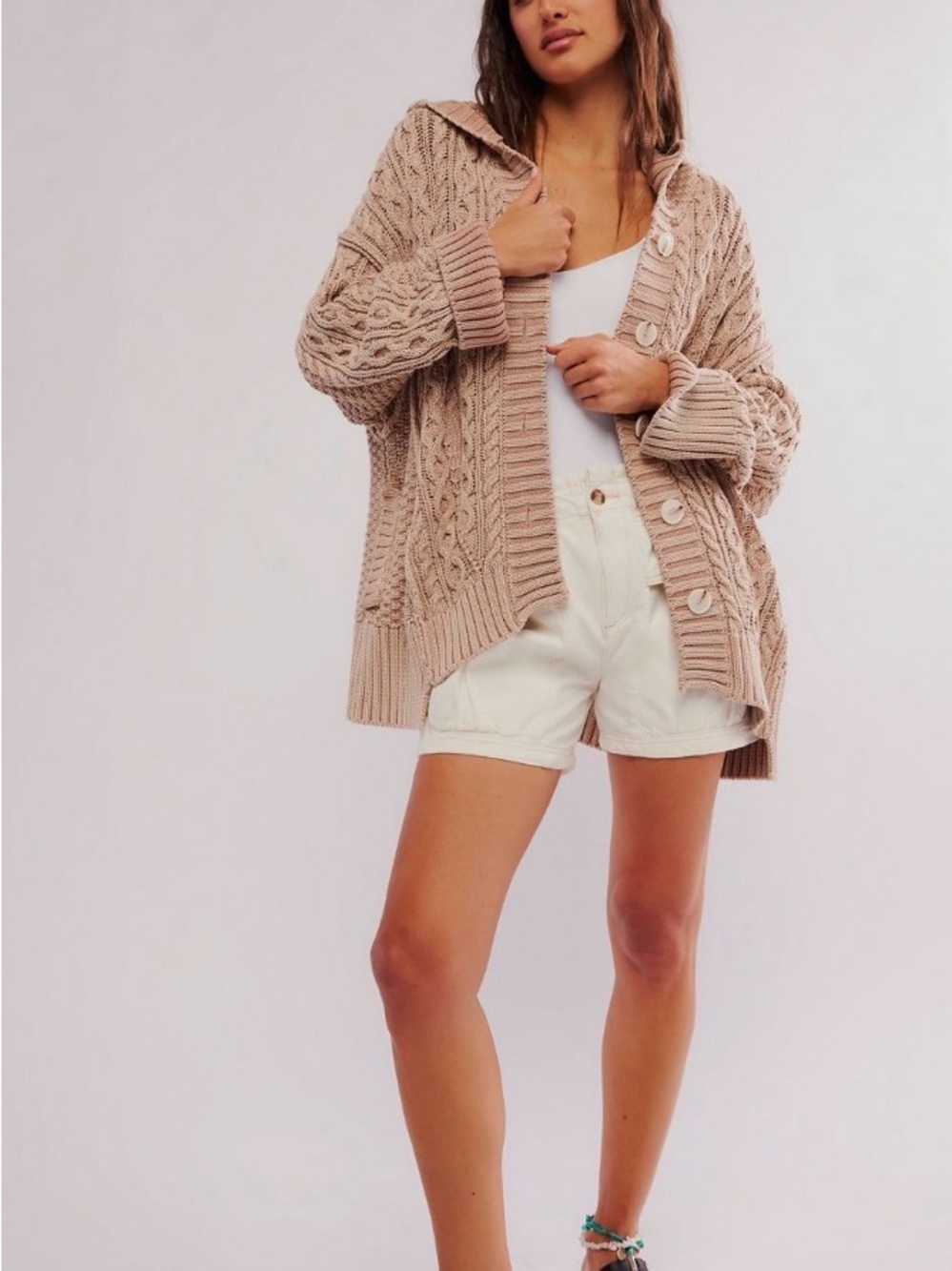 Free People  Homestead Cable Cardigan in sand